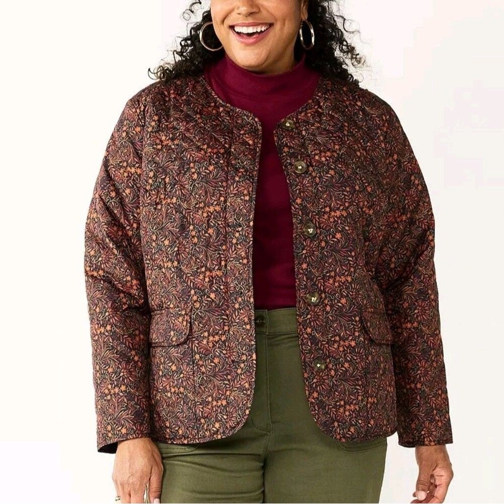 Croft & Barrel Quilted Jacket Womens Size Small Floral Fall Winter Gorpcore